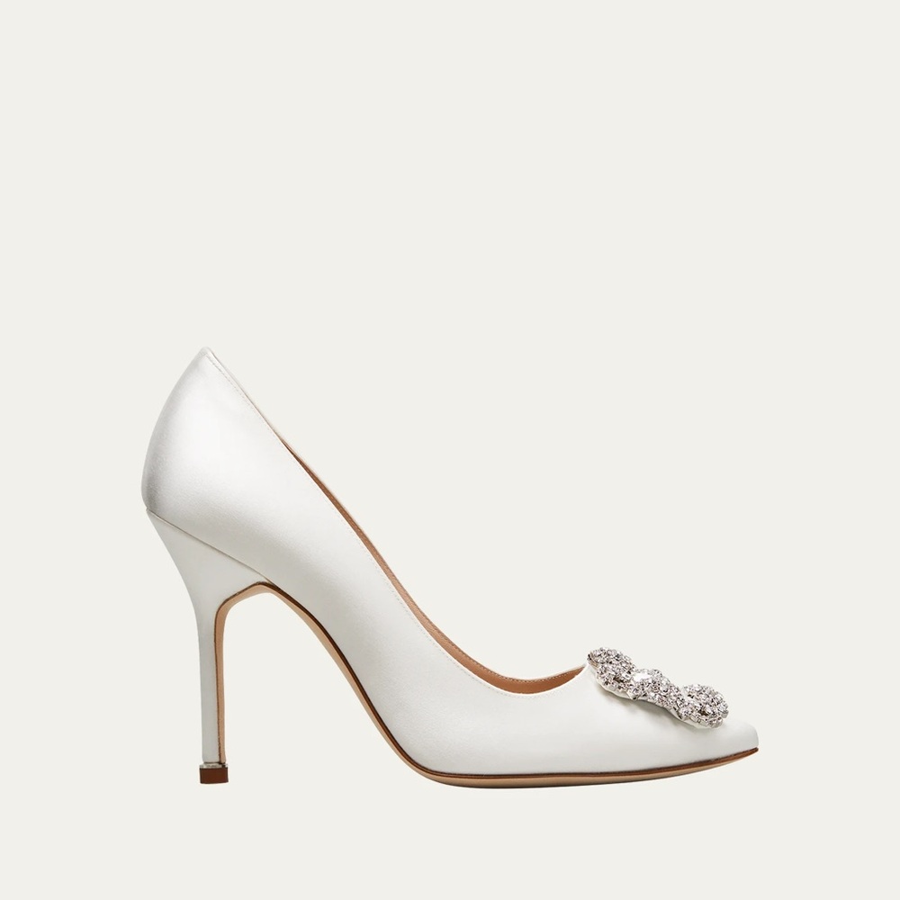Manolo Blahnik Hangisi White Satin Bridal Pump